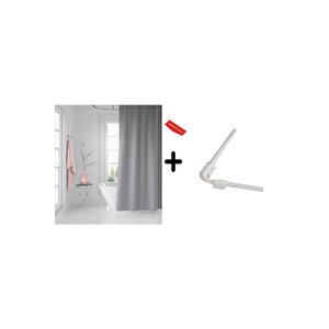 Banyo Perdesi Gri 1x180x200, Perde Borusu Askı Aparatı Köşe Boru Beyaz Hediyeli, Duş Perdesi Seti