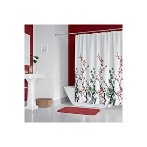 Banyo Perdesi 7766 1x180x200, Perde Borusu Askı Aparatı Köşe Boru Beyaz Hediyeli, Duş Perdesi Seti