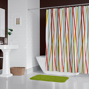 Banyo Perdesi 6710 1x180x200, Perde Borusu Askı Aparatı Köşe Boru Beyaz Hediyeli, Duş Perdesi Seti