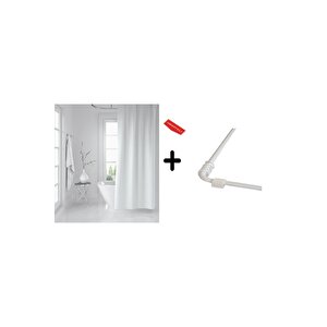 Banyo Perdesi Beyaz 1x180x200, Perde Borusu Askı Aparatı Köşe Boru Beyaz Hediyeli, Duş Perdesi Seti