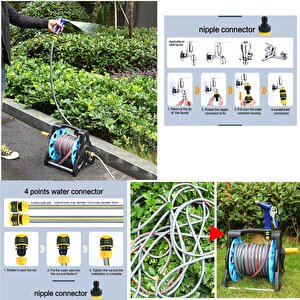 Makaralı Hortum Seti Garden Kit Bahçe Çeşme Su Hortumu İç Çap 1/2 Sulama Araç Yıkama 20 Metre