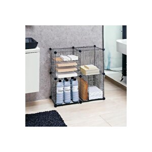 4 Bölmeli Tel Küp Çok Amaçlı Organizer Raf Siyah 33cm Mutfak, Oyuncak, Kiler, Depolama Rafı