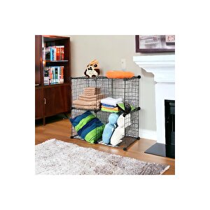 4 Bölmeli Tel Küp Çok Amaçlı Organizer Raf Siyah 33cm Mutfak, Oyuncak, Kiler, Depolama Rafı