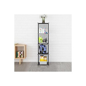 4 Bölmeli Tel Küp Çok Amaçlı Organizer Raf Siyah 33cm Mutfak, Oyuncak, Kiler, Depolama Rafı