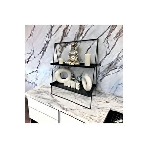 2 Katlı Üçgen Siyah Metal Banyo, Mutfak, Makyaj Organizatörü - Model 2