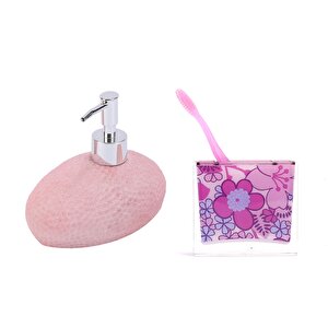 Sıvı Sabunluk,diş Fırçalık 2 Li Banyo Seti.petek Ve Çiçekli