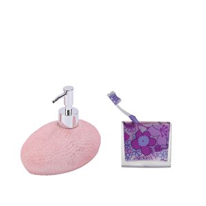 Sıvı Sabunluk,diş Fırçalık 2 Li Banyo Seti.petek Ve Çiçekli