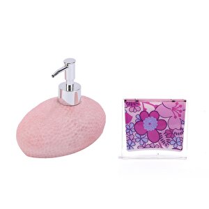 Sıvı Sabunluk,diş Fırçalık 2 Li Banyo Seti.petek Ve Çiçekli