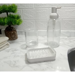 Üç Lü Banyo Seti Beyaz Cam  20x20x10cm