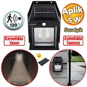 Güneş Enerjili Dış Aydınlatma 3 Modlu Işıklandırma Sensörlü Sarı Işıklı Aplik 5 W Portatif Fener Lamba