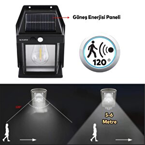 Güneş Enerjili Dış Aydınlatma 3 Modlu Işıklandırma Sensörlü Sarı Işıklı Aplik 5 W Portatif Fener Lamba