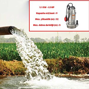 Alüminyum Gövdeli 1.5 Hp Dalgıç Tip Temiz Su Pompası Rainpump 1.1 Kw Monofaze Kuyu Drenaj Boşaltma