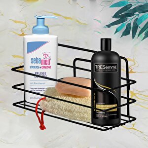 Banyo Duş Rafı Şampuanlık Köşelik Kare Siyah Tek Katlı Malzemelik Organizer Düzenleyici Mutfak Eşya Rafı