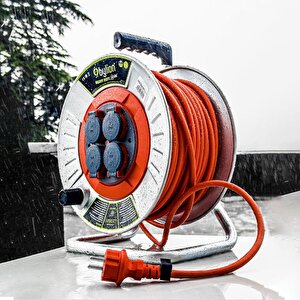 Makaralı Seyyar Kablo Kapaklı 4 Prizli Metal Uzatma Kablosu 3x2.5 Mm CCA Kablo 20 Metre