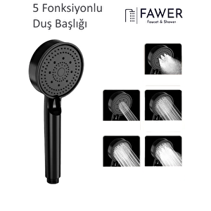 5 Fonksiyonlu Siyah Yüksek Basınçlı Ayarlanabilir Duş Başlığı El Duşu