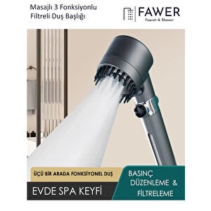 Filtreli 3 Fonksiyonlu Yüksek Basınçlı Taraklı Start Stop Gri Banyo Duş Başlığı