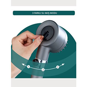 Filtreli 3 Fonksiyonlu Yüksek Basınçlı Taraklı Start Stop Gri Banyo Duş Başlığı