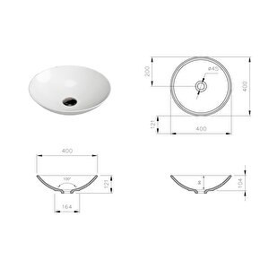 Aqua Bagno Minizia Tezgah Üstü Çanak Lavabo,batarya Deliksiz,40 Cm Beyaz