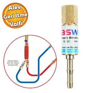 Kasweld Alev Geri Tepme Valfi Oksijen Kaynak 3006 O Gaz Şalome Tüp Hamlaç Regülatör Lülesi 20 Bar