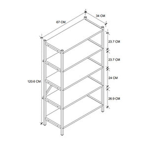 Bofigo 5 Raflı Kitaplık Dekoratif Kitaplık Metal Kitaplık Ofis Kitaplığı Urartu Çam