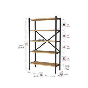 Bofigo 5 Raflı Kitaplık Dekoratif Kitaplık Metal Kitaplık Ofis Kitaplığı Urartu Çam