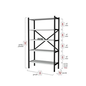 Bofigo 5 Raflı Kitaplık Dekoratif Kitaplık Metal Kitaplık Ofis Kitaplığı Urartu Beyaz
