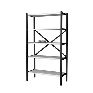 Bofigo 5 Raflı Kitaplık Dekoratif Kitaplık Metal Kitaplık Ofis Kitaplığı Urartu Beyaz