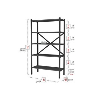 Bofigo 5 Raflı Kitaplık Dekoratif Kitaplık Metal Kitaplık Ofis Kitaplığı Urartu Antrasit