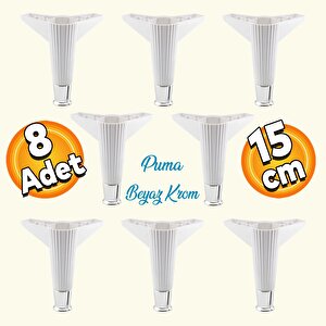 Elista Mobilya Ayağı Sehpa TV Ünitesi Ayakları Yükseltici 15 Cm Beyaz Krom 8 Adet
