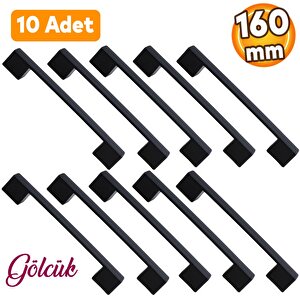 10 Adet Gölcük Düz Siyah Mobilya Mutfak Dolap Çekmece Dolabı Metal Kulpu Kulbu Kulpları 160 Mm