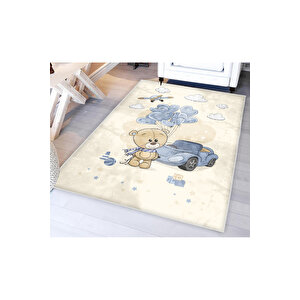 Sevimli Ayıcıklı Uçaklı Bambu Çocuk Odası Halısı 150x200 cm