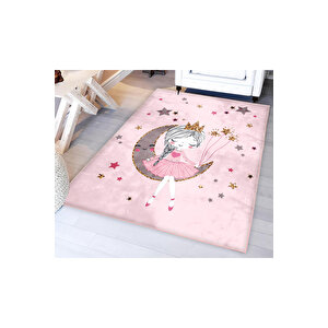 Prenses Kız Pembe Bambu Çocuk Odası Halısı 100x150 cm
