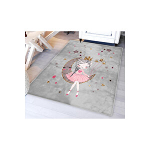 Prenses Kız Gri Bambu Çocuk Odası Halısı 120x175 cm