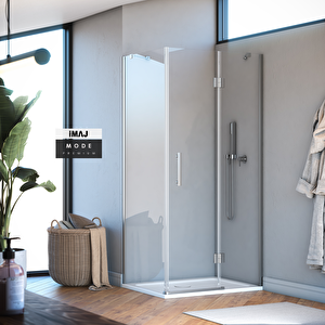 Mode Premium Menteşeli Sistem 1 Sabit 1 Açılır Yan Panelli Dikdörtgen Duşakabin 90*150 H195 90x150 cm