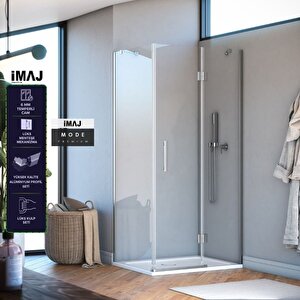 Mode Premium Menteşeli Sistem 1 Sabit 1 Açılır Yan Panelli Dikdörtgen Duşakabin 80*110 H195 80x110 cm
