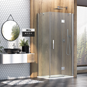 Mode Lüx Menteşeli Köşe Açılır 1 Sabit 1 Açılır Yan Panelli Duşakabin 90*140 H195 90x140 cm