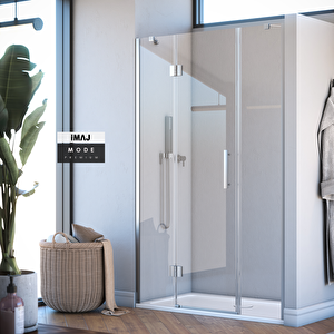 Mode Premium Menteşeli Sistem İki Duvar Arası 2 Sabit 1 Açılır  Duşakabin 146 H195 146 cm