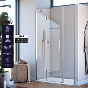 Mode Premium Menteşeli Sistem İki Duvar Arası 2 Sabit 1 Açılır  Duşakabin 146 H195 146 cm