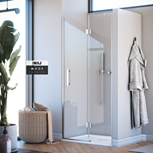 Mode Premium Menteşeli Sistem İki Duvar Arası 1 Sabit 1 Çalışır Duşakabin163 H195 163 cm