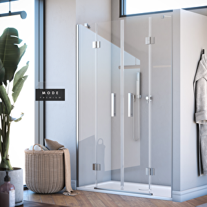 Mode Premium Menteşeli Sistem İki Duvar Arası 2 Sabit 2 Açılır  Duşakabin 161 H195 161 cm