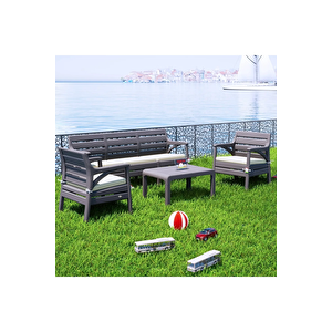 Hawaii Bahçe Balkon Oturma Grubu Koltuk Takımı 5 Kişilik Minderli Set Çöl Gri Hw03