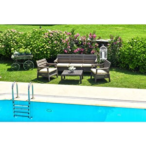 Hawaii Bahçe Balkon Oturma Grubu Koltuk Takımı 5 Kişilik Minderli Set Çöl Gri Hw03