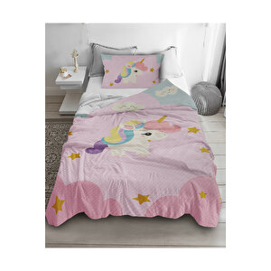 Sevimli Unicorn Desenli Tek Kişilik Pike Yastık Kılıflı