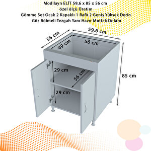 3m_8-501_b Modilayn ELİT 59,6 x 85 x 56 cm Gömme Set Ocak Altı 2 Kapaklı 2 Göz Raflı Hazır Mutfak Dolabı