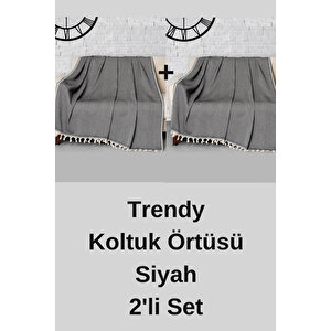 Trendy Koltuk Örtüsü Siyah 2'li Set - 170x300 Cm 170x300 cm