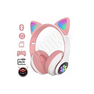 Vilya Bluetooth Wirelles Kedi Kulaklık Çocuk 5.0 Rgb Ledli Patili Kulaklık Renkli