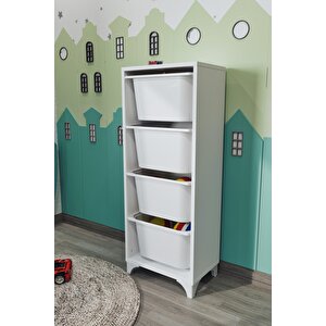 Bofigo 4 Sepetli Dolap Çok Amaçlı Dolap Oyuncak Dolabı Dora Beyaz