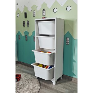 Bofigo 4 Sepetli Dolap Çok Amaçlı Dolap Oyuncak Dolabı Dora Beyaz