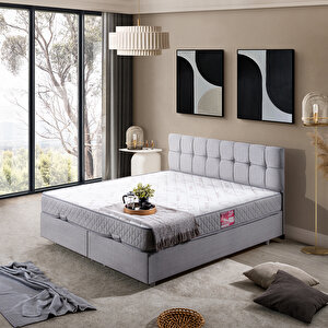 Berlin Çift Kişilik Baza Başlık Letto Yatak Seti Açık Gri 150x200 cm