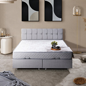 Berlin Çift Kişilik Baza Başlık Letto Yatak Seti Açık Gri 150x200 cm
